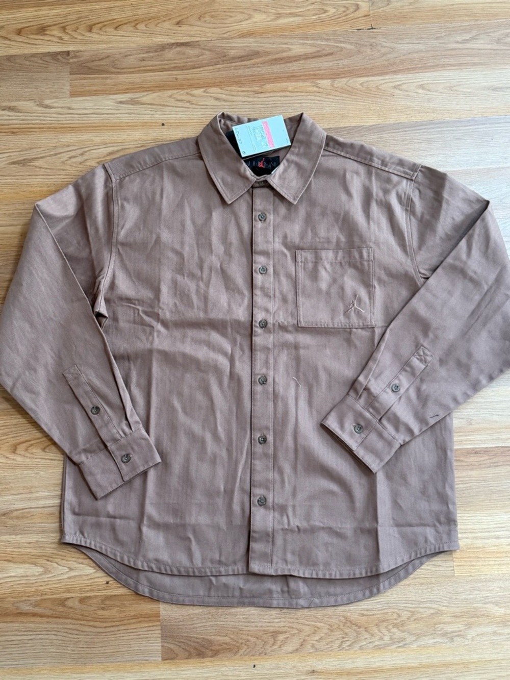 Jordan men’s archaeo brown herringbone button down shirt